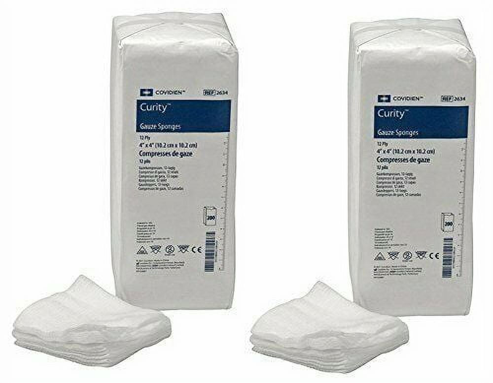 Covidien 2634 Curity Gauze Sponge, Non-Sterile, 4" x 4", 12-Ply Pack of 200 2