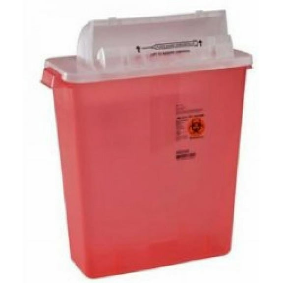 Covidien 8537SA SharpSafety Safety in Room Sharps Container Counterbalance Lid, 3 gal Capacity, Transparent Red (Pack of 10)