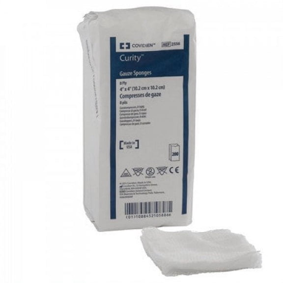 Covidien Curity 8-Ply Sponge Dressing Gauze, 4" x 4", 200 Count