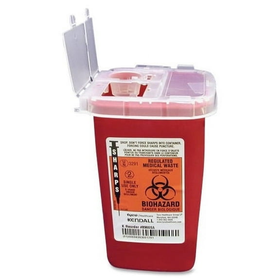 Covidien Phlebotomy Sharps Container W/Clear Lid Flip Top 1 Qt. RD SR1Q100900