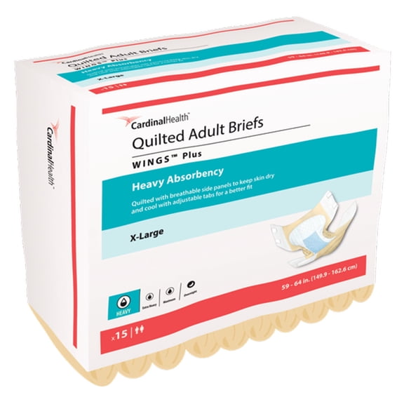 Covidien Quilted Adult Briefs with Wings, Heavy Absorbency, Extra Wide, 15 Count, 1 Pack