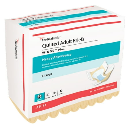 Covidien Quilted Adult Briefs with Wings, Heavy Absorbency, Extra Wide, 15 Count, 4 Packs, 60 Total