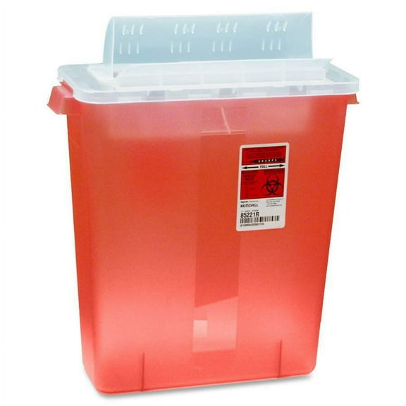 Covidien Transparent Red Sharps Container - 3 gal Capacity - 16.3" Height x 13.8" Width x 6" Depth - Red - 1 Each | Bundle of 2 Each