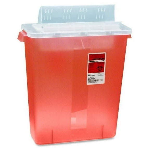 Covidien Transparent Red Sharps Container 3 gal Capacity - 16.3" Height x 13.8" Width x 6" Depth - Red
