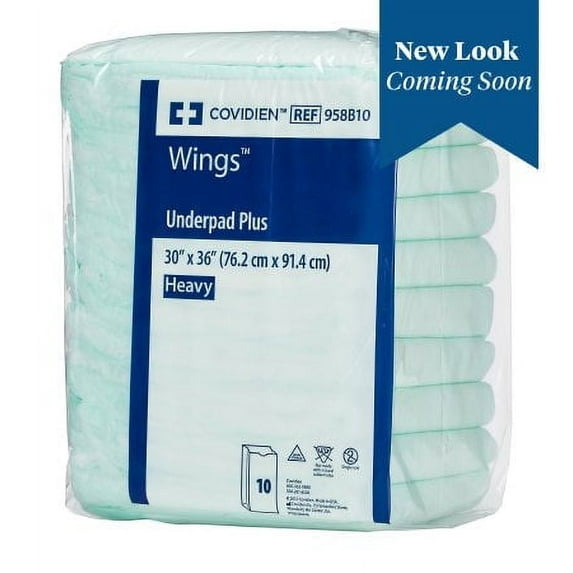 Covidien Wings Plus Fluff Polymer Incontinence Underpads Case, Heavy Absorbency, 30 x 36 Inch (50 Count)