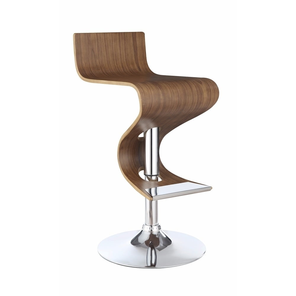 Covina Contemporary Swivel Adjustable Bar Stool in Walnut and Chrome