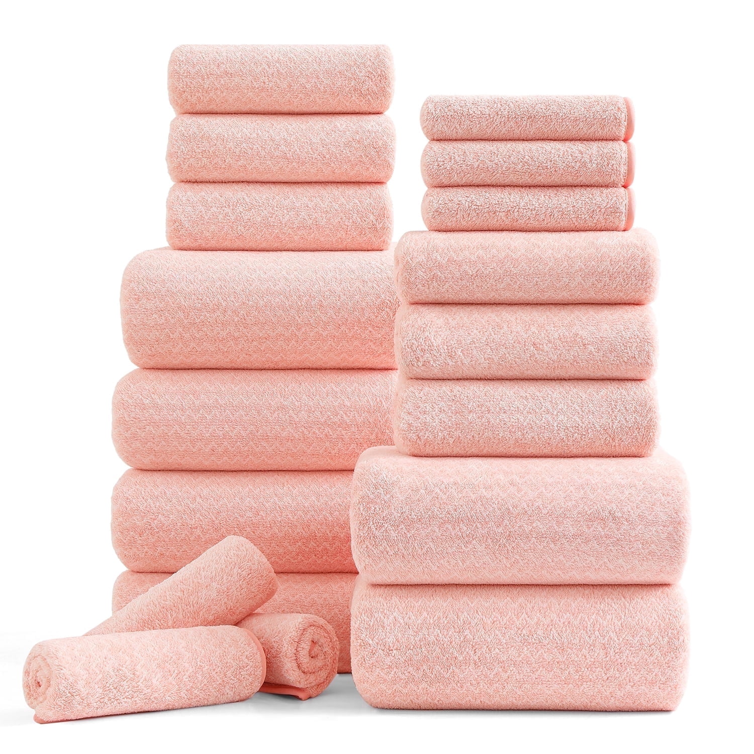 Covina Home 18 Piece Bath Towels Set,100% Microfiber Family Bathroom Towel with Hanging Loops-6 Bath Towels,6 Hand Towels,6 Washcloths,Quick Dry Highly Absorbent Shower Towel for Bathroom,Hotel,Spa