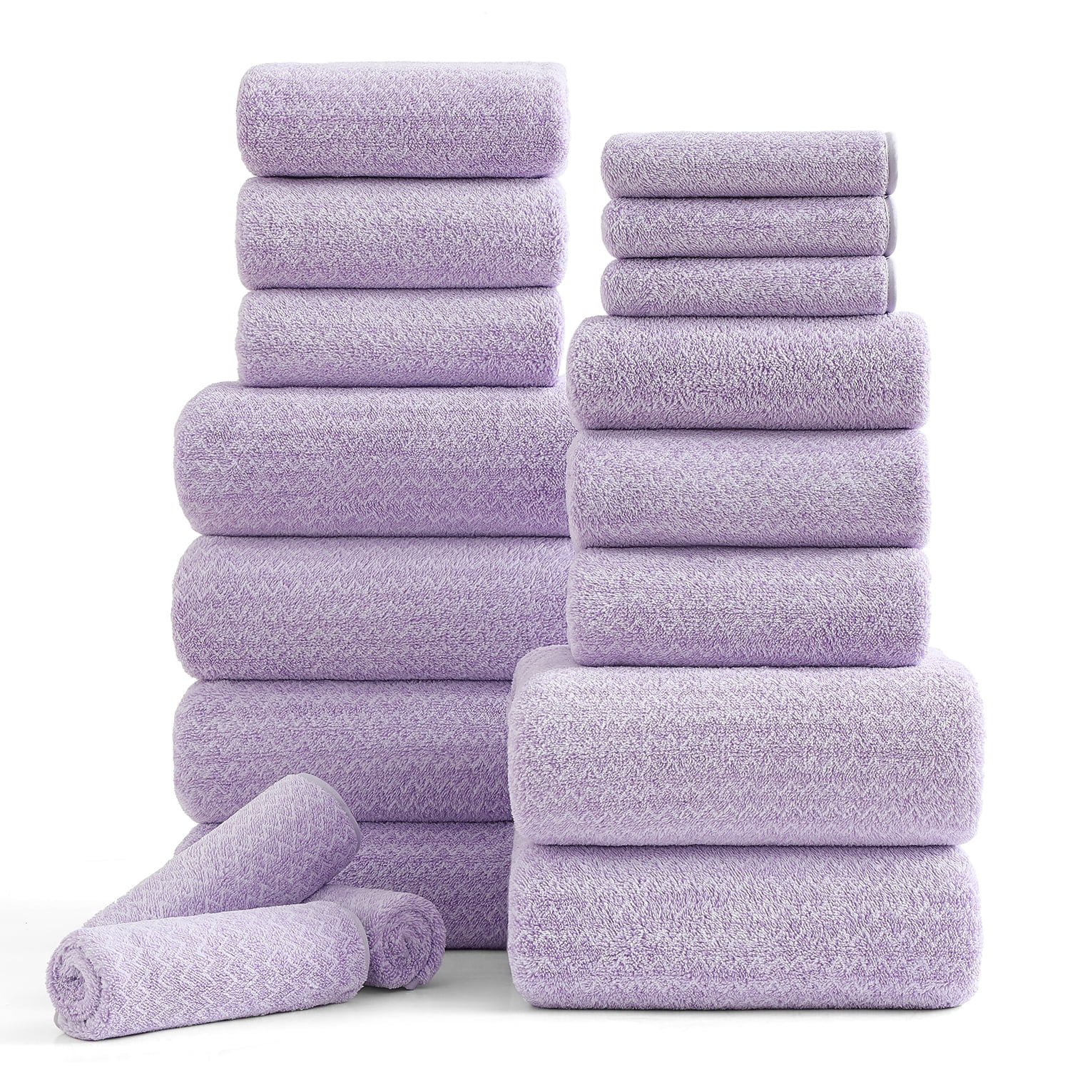 Covina Home 18 Piece Bath Towels Set,100% Microfiber Family Bathroom Towel with Hanging Loops-6 Bath Towels,6 Hand Towels,6 Washcloths,Quick Dry Highly Absorbent Shower Towel for Bathroom,Hotel,Spa