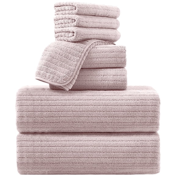 Covina Home 8 Piece Purple Taro Bath Towel Set Microfiber Bathroom Towel Set Ultra Soft Plush Oversized Towels Adult Luxury Bath Sheet