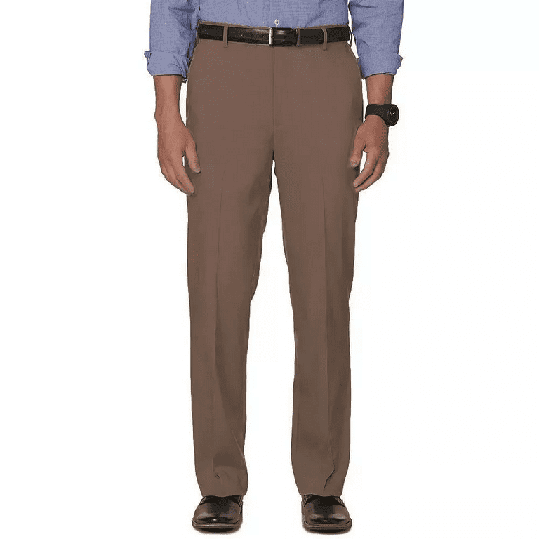chocolate brown dress pants Men's Classic Fit Solid Dark Brown Flat Front Wool Dress Pants, 52
