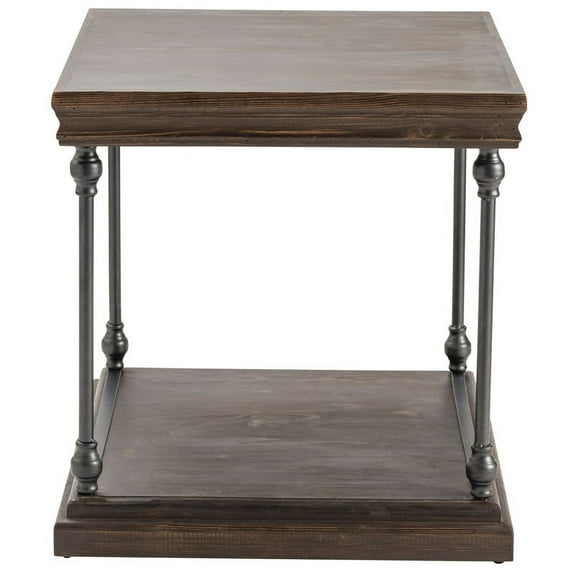 Covington Rectangle End Table Brown Pine with Black Metal Frame