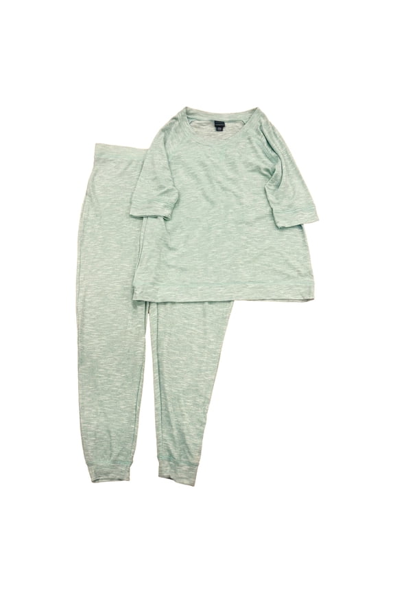 Womens 2 PC Mint Green Pajama Lightweight Knit Mid-Sleeve PJ Set Large