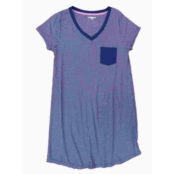 Covington Womens Blue Print V-Neck Sleep Shirt Night Gown Nightie Medium