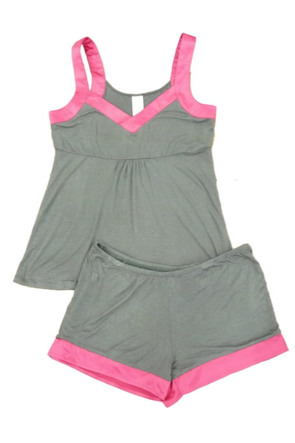 Womens Gray & Pink Pajamas Lightweight Pajama Set Shorts & Tank Large