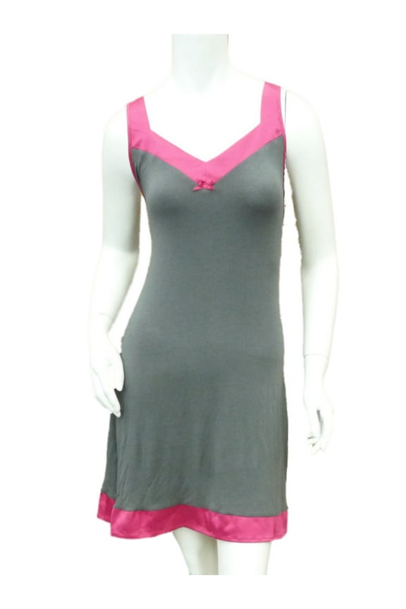 Womens Gray Pink Sleep Shirt Jersey Knit Nightgown Nightie Chemise M