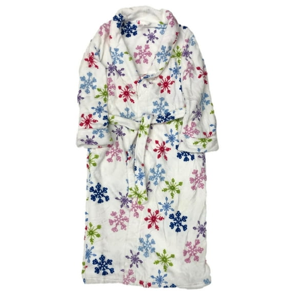 Covington Womens Plush White Rainbow Snowflake Print Bathrobe Bath Robe Large