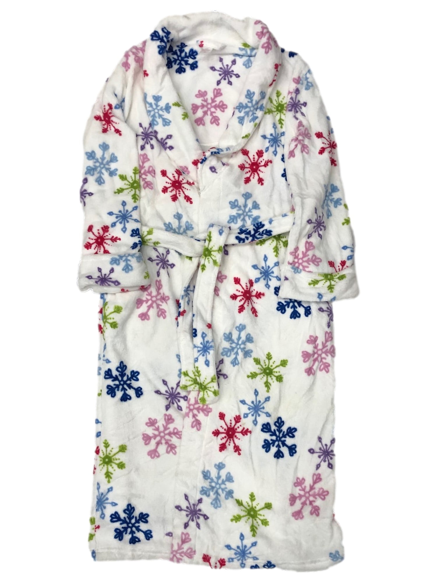 Covington Womens Plush White Rainbow Snowflake Print Bathrobe Bath