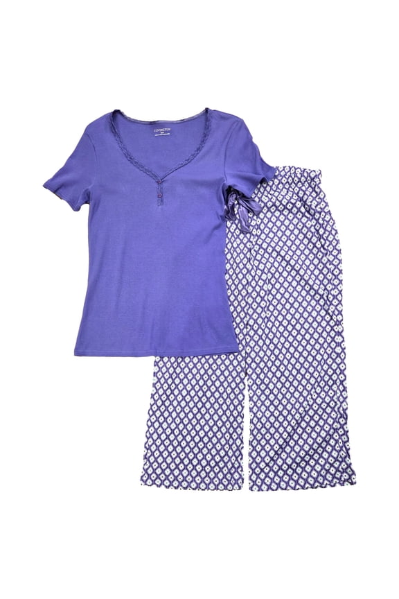 Womens Purple Print Top & Medallion Bottoms Pajamas Sleep Set Small