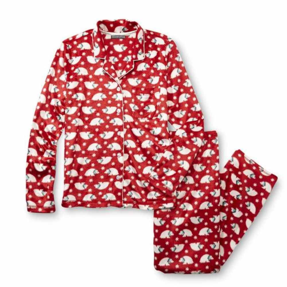 Covington Womens Red White Polar Bear Print Pajamas Fleece