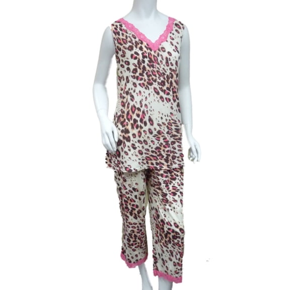 Covington Womens Tan Leopard Print Pajamas T-Shirt Feel Sleeveless Pajama Set XL