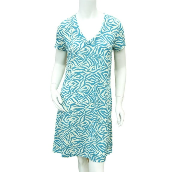 Covington Womens Teal Green & Ivory Zebra Print Sleep Shirt Nightgown Chemise S