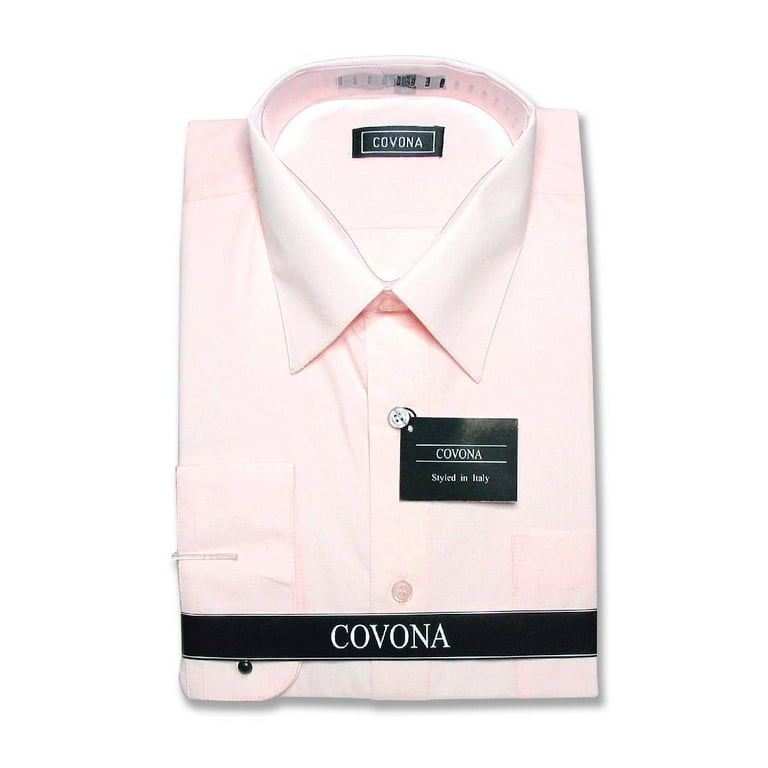 Covona Men s Solid Pink Color Dress Shirt w Convertible Cuffs sz