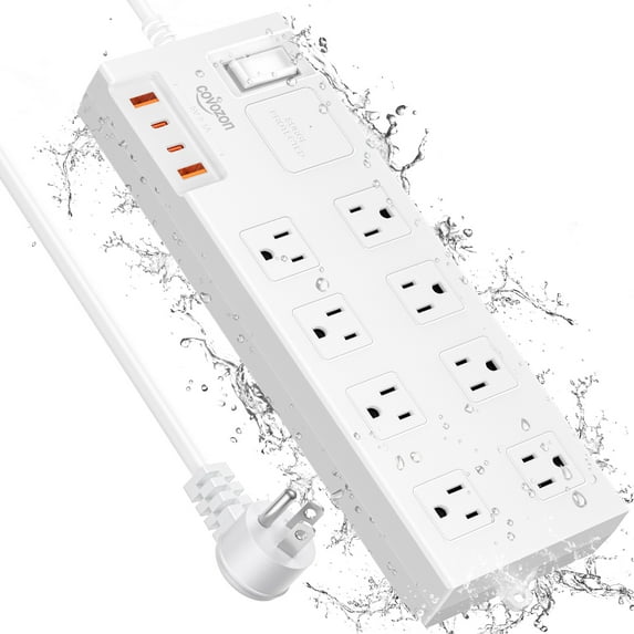 Covozon Outdoor Power Strip Weatherproof, Waterproof Surge Protector with 8 Wide Outlet & 4 USB Ports, 6FT Flat Outlet Extension Cord, FCC UL Listed.