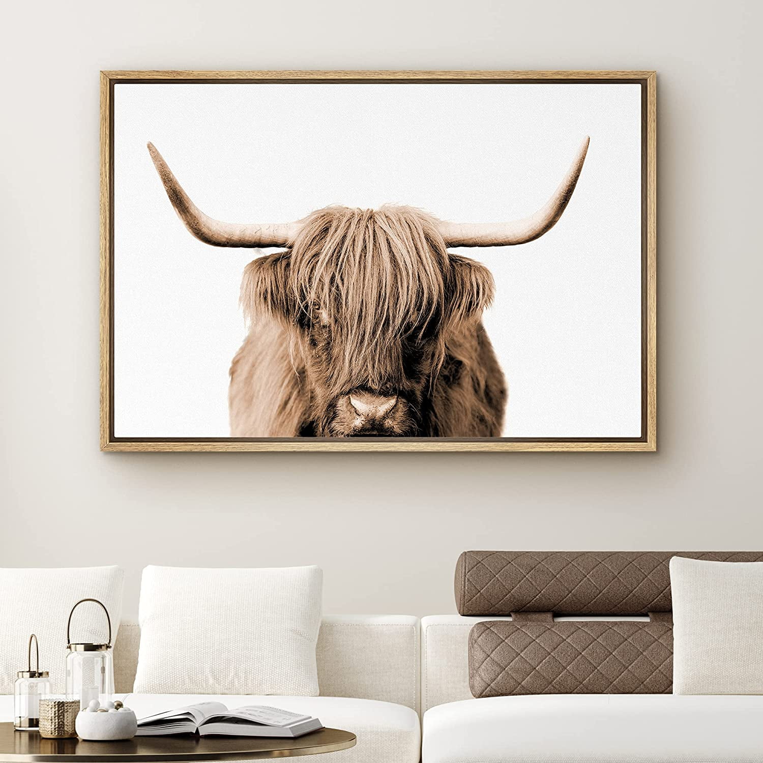 Stupell Industries Rustic Farm Highland Cattle Cow Monochrome Photography  Photograph Luster Gray Floating Framed Canvas Print Wall Art, Design by  Graffitee Studios