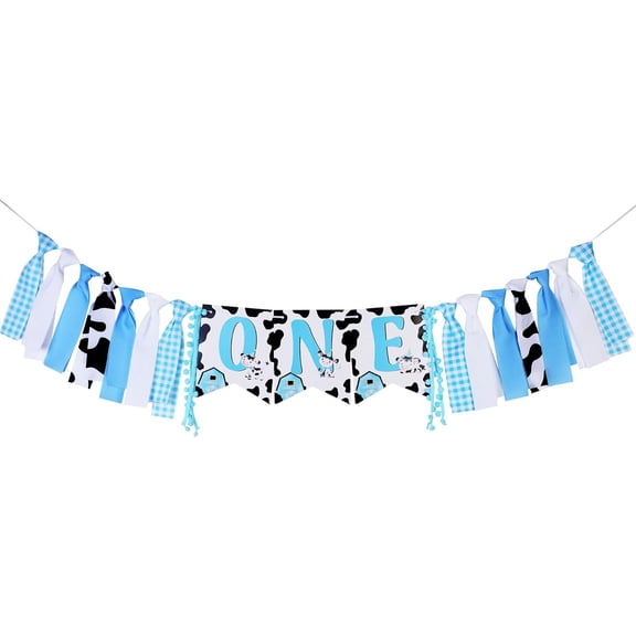 Cow 1st Birthday Decorations Boy - Blue Cow 1st Birthday High Chair Banner, Holy Cow Im One Birthday Party Decorations, Barnyard Cow Farm Animal First Birthday Party Supplies