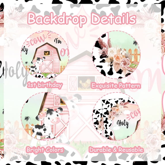 Cow 1st Birthday Decorations for Girls Holy Cow I’m One Backdrop for Cow Farm Animal Barnyard First Birthday Party Supplies