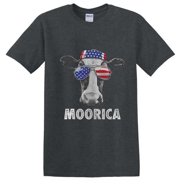 Cow 4th July Moorica Merica Men American Flag Sunglasses Funny T-Shirt Unisex, up to 5XL