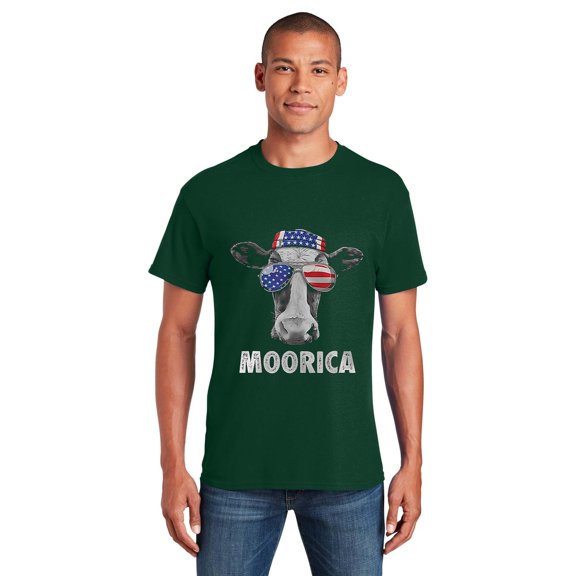 Cow 4th July Moorica Merica Men American Flag Sunglasses Funny T-Shirt Unisex, up to 5XL