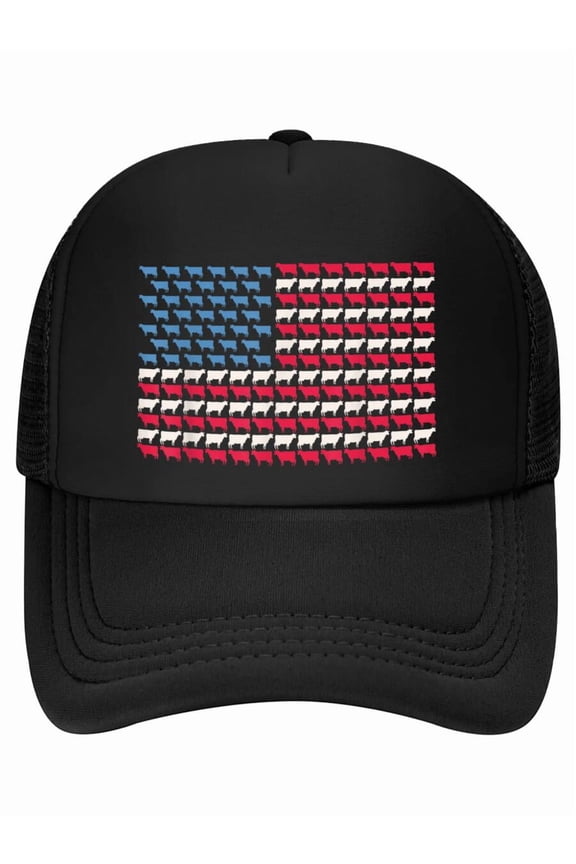 Cow American Flag Heifer US 4th Of July Farm Cattle USA Gift Baseball Cap