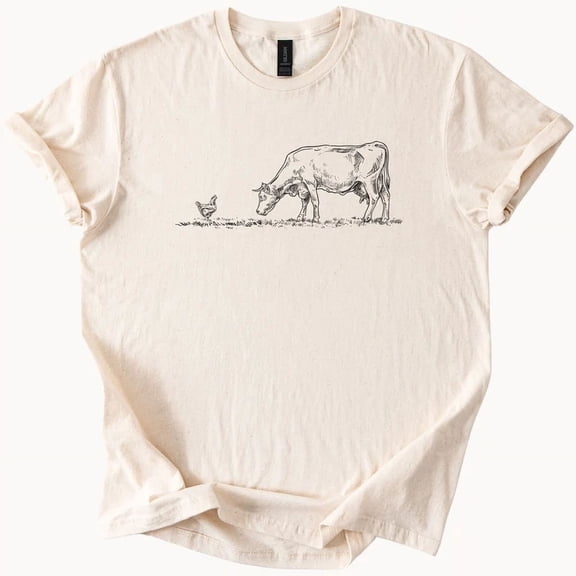 Cow And Chicken Farm Animal Graphic T-Shirt Unisex S-5XL Hot Trending Shirt, Vintage Birthday Gift