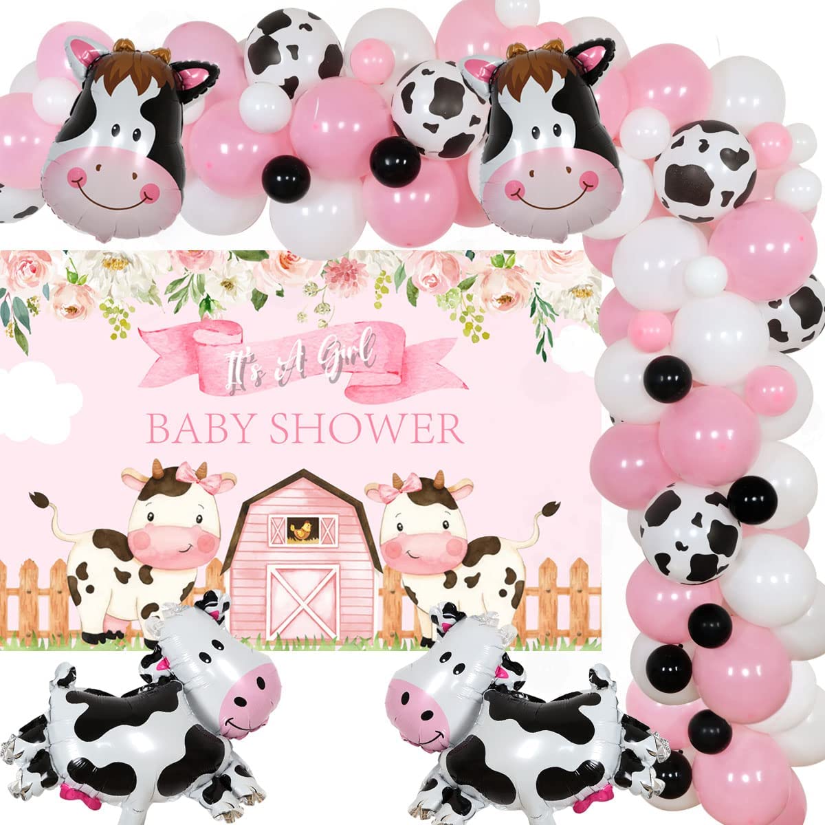 Cow Baby Shower Decorations for Girls - Farm Animal Balloon Garland ...