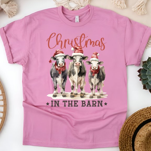 Cow Barn Graphic T-Shirt | Funny Farm Animal Tee for Men Women Kids, Azalea, Size 2XL