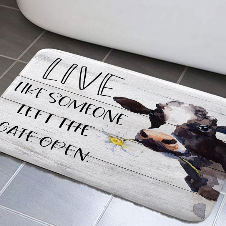 Highland Cow Bath Mat - Grey Rustic Farmhouse Bathroom Rug, 18x30 Inch Microfiber Memory Foam Doormat