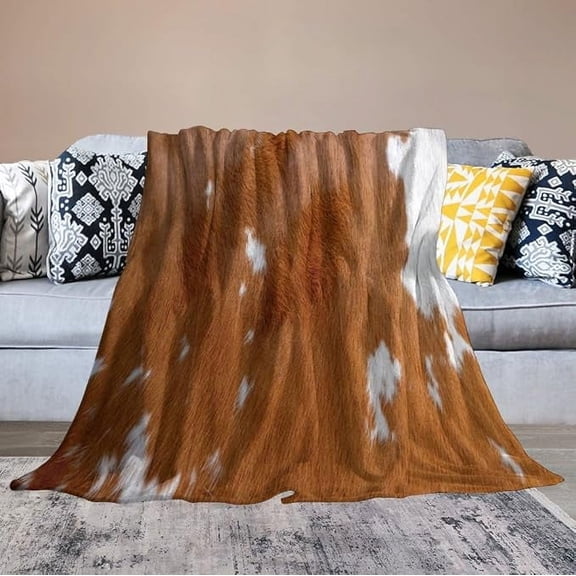 Cow Bedding Fleece Throw Blanket, Animal Print Yellow Cowhide Rustic Farm Farmhouse All Season Flannel Soft Warm Microplush Lightweight Blanket For Sofa Bed Bedroom 30" x 40"