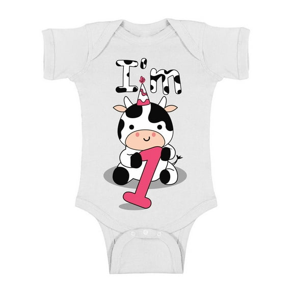 Cow Birthday Baby Bodysuit Short Sleeve Cute Cow I'm One Gifts for 1 Year Old First Birthday Shirt 1st Year Old Shirt My 1st Birthday Gifts for Birthday Boy Girl Birthday Gifts