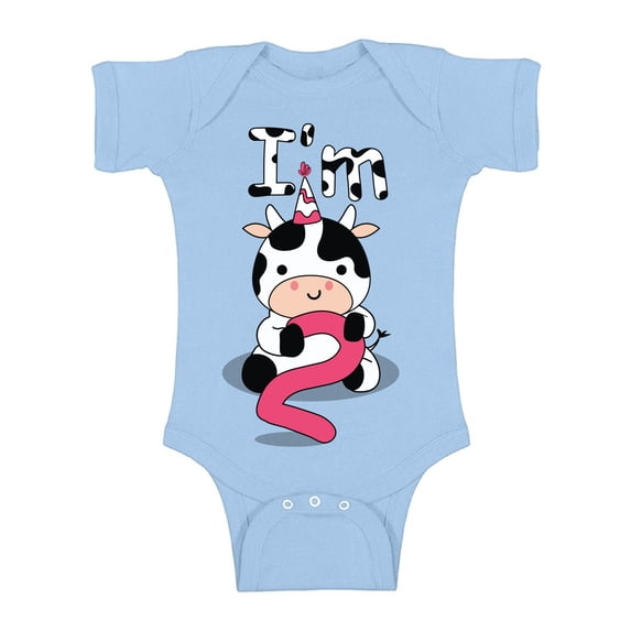 Cow Birthday Baby Bodysuit Short Sleeve Cute Cow I'm Two Gifts for 2 Years Old Second Birthday Shirt 2nd Years Old Shirt My 2nd Birthday Gifts for Birthday Boy Girl Birthday Gifts