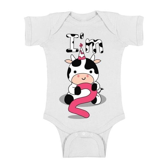 Cow Birthday Baby Bodysuit Short Sleeve Cute Cow I'm Two Gifts for 2 Years Old Second Birthday Shirt 2nd Years Old Shirt My 2nd Birthday Gifts for Birthday Boy Girl Birthday Gifts