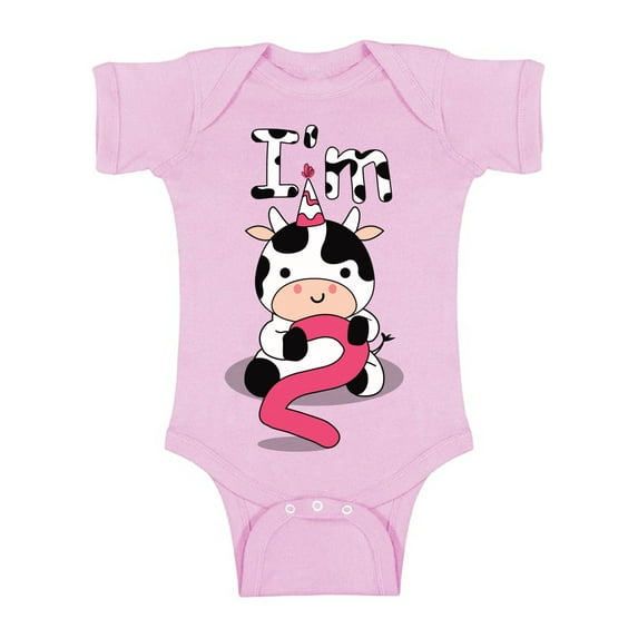 Cow Birthday Baby Bodysuit Short Sleeve Cute Cow I'm Two Gifts for 2 Years Old Second Birthday Shirt 2nd Years Old Shirt My 2nd Birthday Gifts for Birthday Boy Girl Birthday Gifts