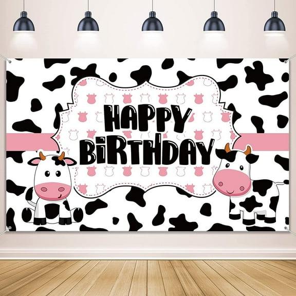 Cow Birthday Party Supplies Funny Cow Party Decorations Backdrop Cow Themed Birthday Banner Happy Birthday Photography Background for Farm Birthday Party Farm Animal Theme Party Favors