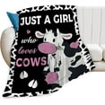 thumbnail image 1 of Cow Blanket Cute Super Soft Cozy Warm Milk Cow Print Plush Throw Blanket Fleece Just A Girl Who Loves Cow Bedding Blanket Gifts for Kids Girls Boys Women 50"X60", 1 of 6