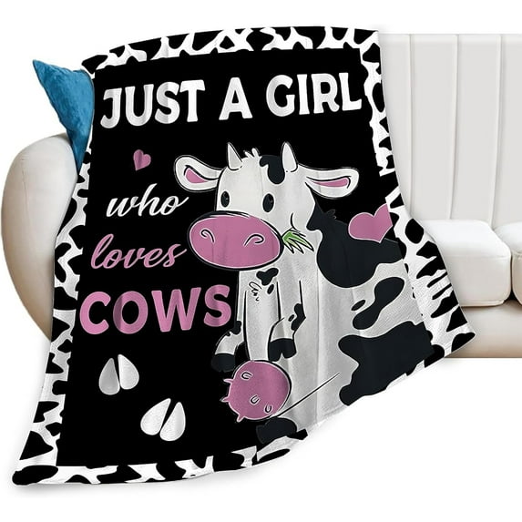 Cow Blanket Cute Super Soft Cozy Warm Milk Cow Print Plush Throw Blanket Fleece Just A Girl Who Loves Cow Bedding Blanket Gifts for Kids Girls Boys Women 50"X60"