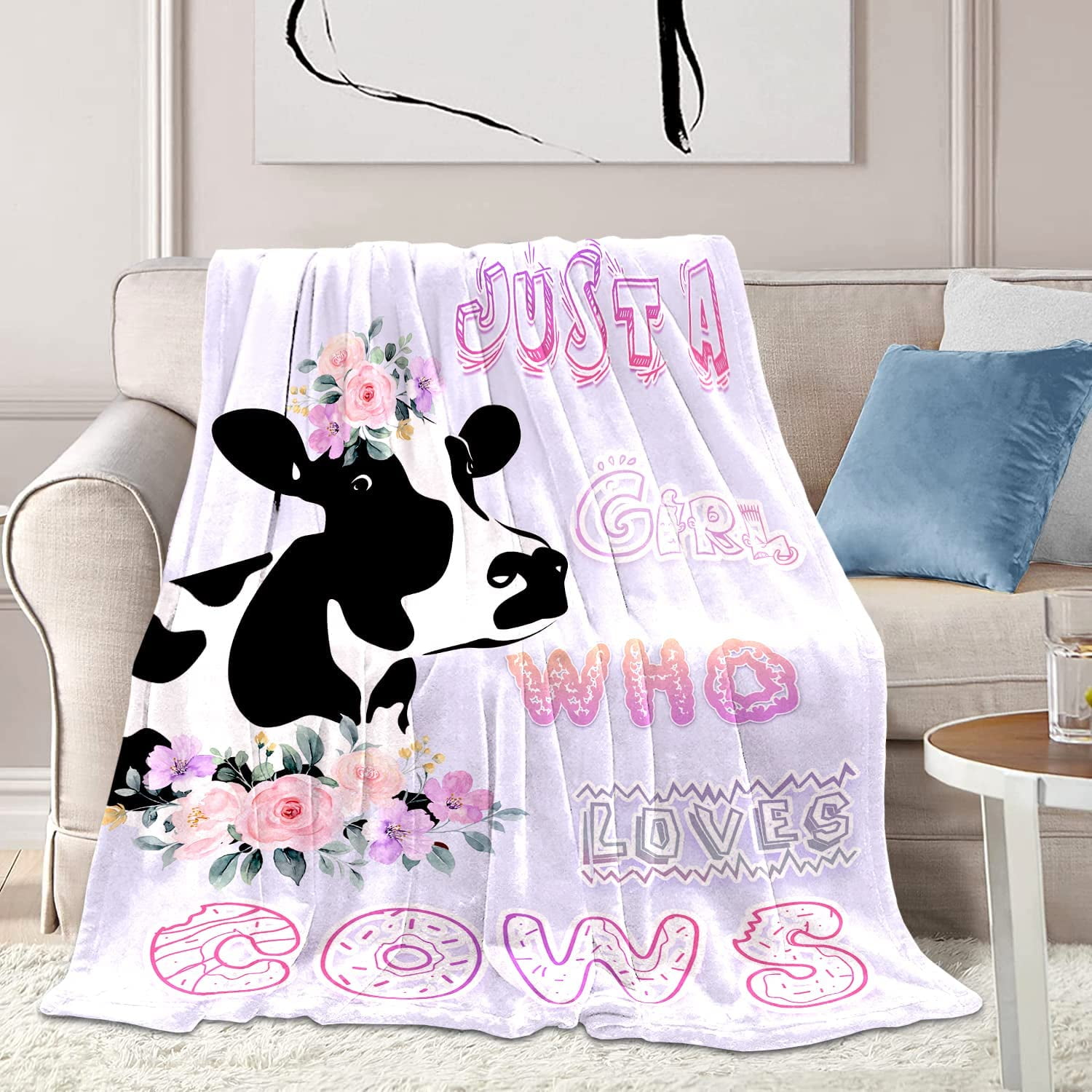 Cow Blanket for Girls, Just A Girl Who Loves Cows Throw Blanket, Soft