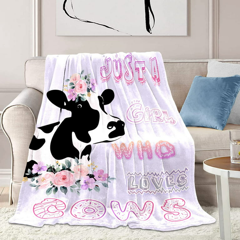 Cow Blanket for Girls Just A Girl Who Loves Cows Throw Blanket Funny Pink  Stuff Animal Plush Blanket Fleece Cartoon Cute Cow Gifts for Kids Adults