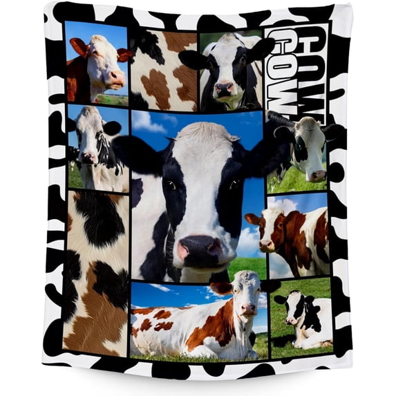 Cow Blankets and Throws, Cow Gifts for Women Girls Cow Lovers, Soft Fluffy Fuzzy Farmhouse Blanket Country Home Decor, 30"x40" Cow Pattern Blanket for Couch Sofa