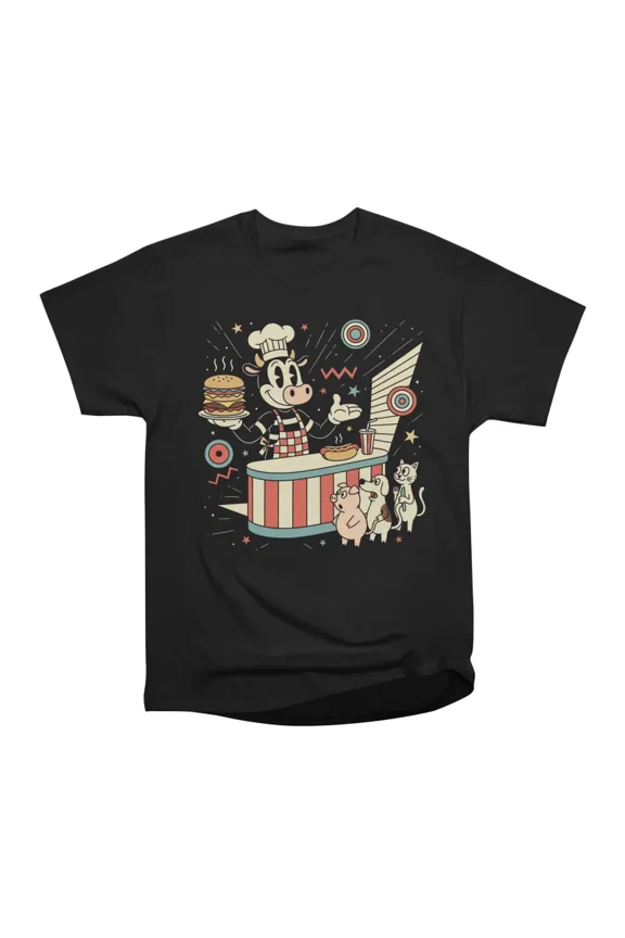 Cow Burger Retro Stand T-Shirt Tee Gift For Him Merch For Her Apparel For Friend