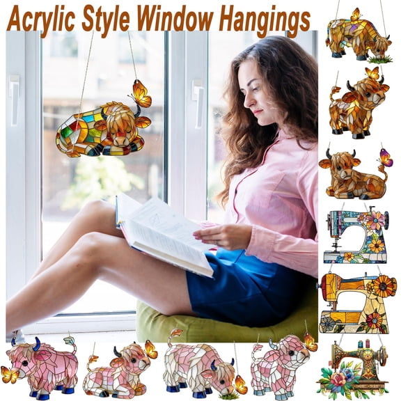 Cow Butterflys Butterfly Cow Window Suncatcher, 2D Flat Acrylic Stained Glass Effect Hanging Decor, Colorful Farm Animal Sun Catcher for Home Window Sunroom Garden Rustic Farmhouse Gift, HAODEJW